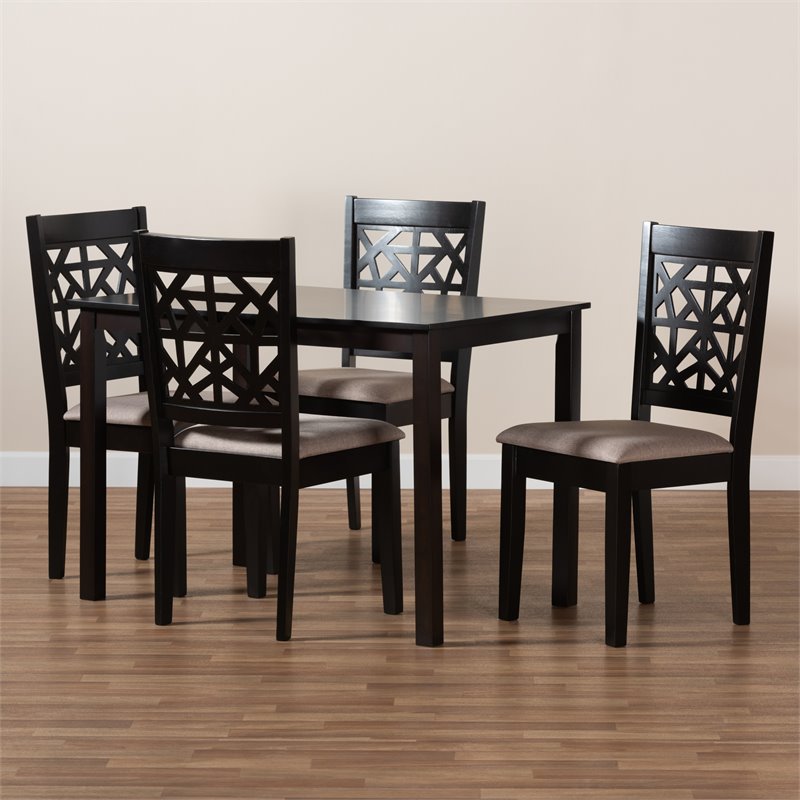 Bowery Hill Oak Espresso Brown Dining Set Rectangular Cut-Out Back Design Unassembled