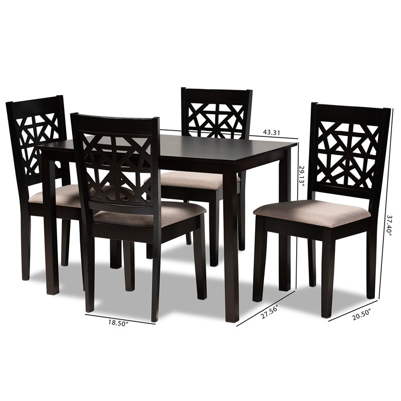 Bowery Hill Oak Espresso Brown Dining Set Rectangular Cut-Out Back Design Unassembled