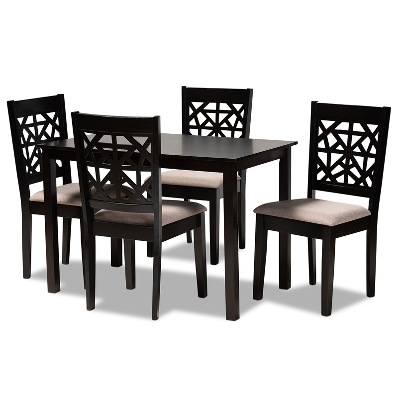 Bowery Hill Oak Espresso Brown Dining Set Rectangular Cut-Out Back Design Unassembled