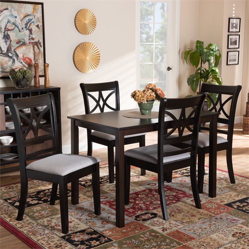 Bowery Hill Gray Upholstered Espresso Finished Wood 5-Piece Dining Set