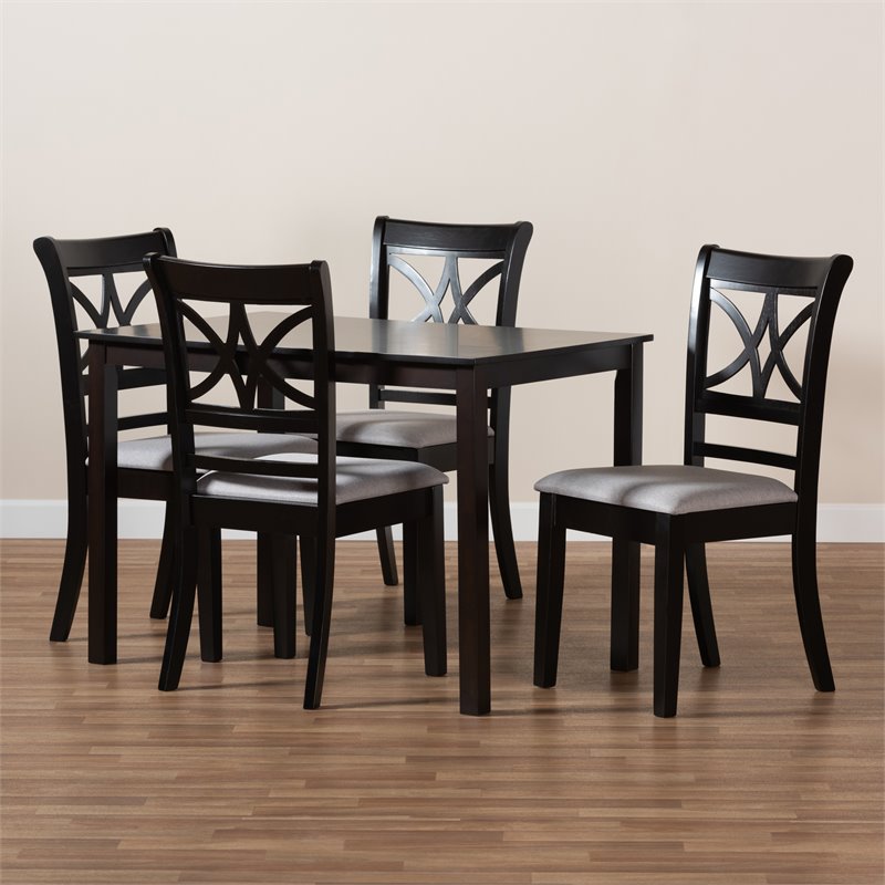 Bowery Hill Gray Upholstered Espresso Finished Wood 5-Piece Dining Set
