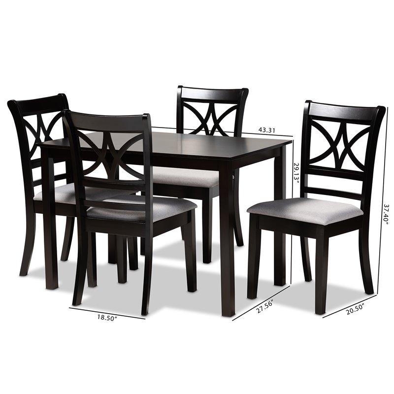 Bowery Hill Gray Upholstered Espresso Finished Wood 5-Piece Dining Set
