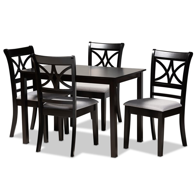 Bowery Hill Gray Upholstered Espresso Finished Wood 5-Piece Dining Set