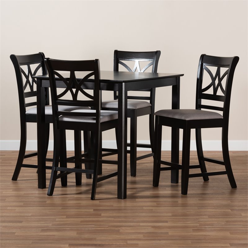 Bowery Hill Gray Upholstered Espresso Finished Wood 5-Piece Pub Set