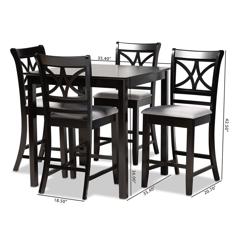 Bowery Hill Gray Upholstered Espresso Finished Wood 5-Piece Pub Set