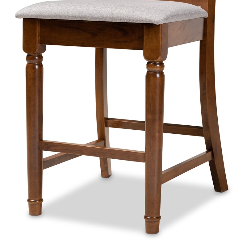 Bowery Hill Gray Upholstered Walnut Finished Wood 2-Piece Pub Chair Set