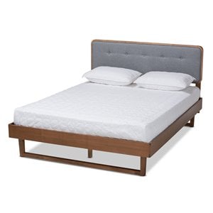 Bowery Hill Gray Upholstered Wood Queen Size Platform Bed