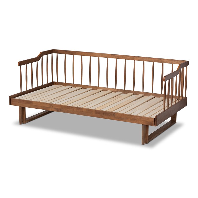 Bowery Hill Transitional Wood Expandable Twin to King Spindle Daybed in Brown