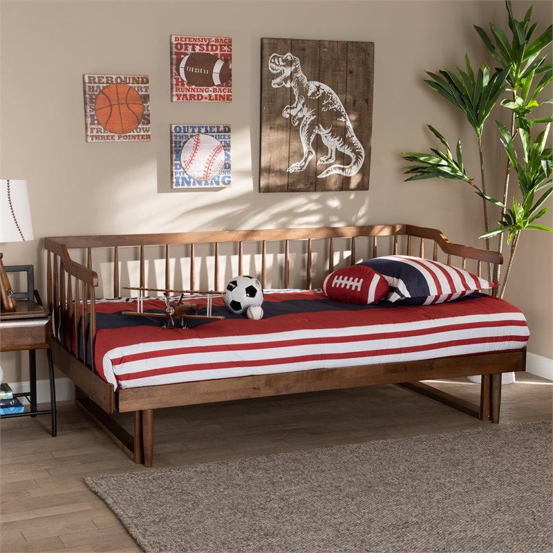 Bowery Hill Transitional Wood Expandable Twin to King Spindle Daybed in Brown