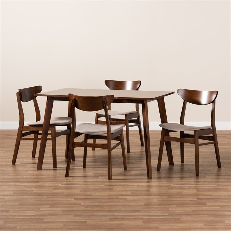 Bowery Hill Beige Upholstered Wood 5-Piece Dining Set