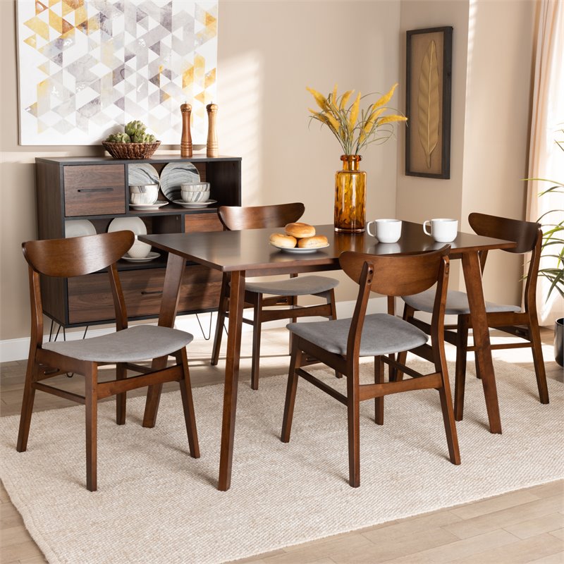 Bowery Hill Gray Upholstered Wood 5-Piece Dining Set