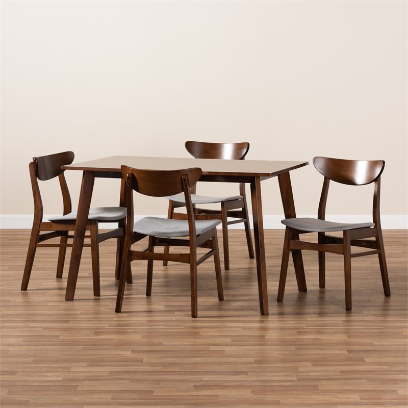 Bowery Hill Gray Upholstered Wood 5-Piece Dining Set