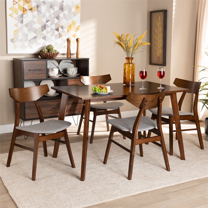 Bowery Hill Gray Upholstered Wood 5-Piece Dining Set