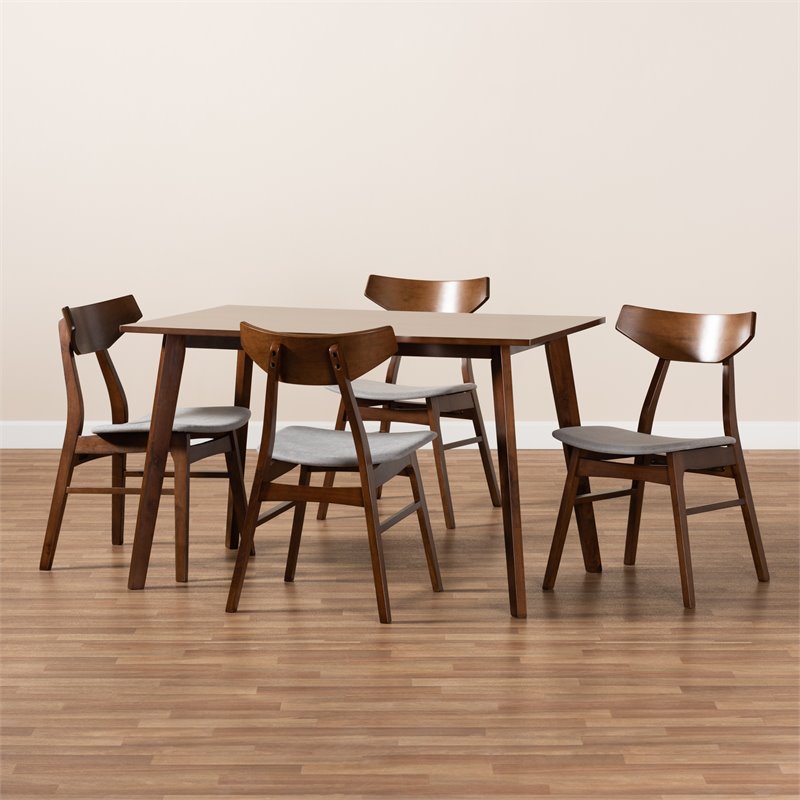 Bowery Hill Gray Upholstered Wood 5-Piece Dining Set