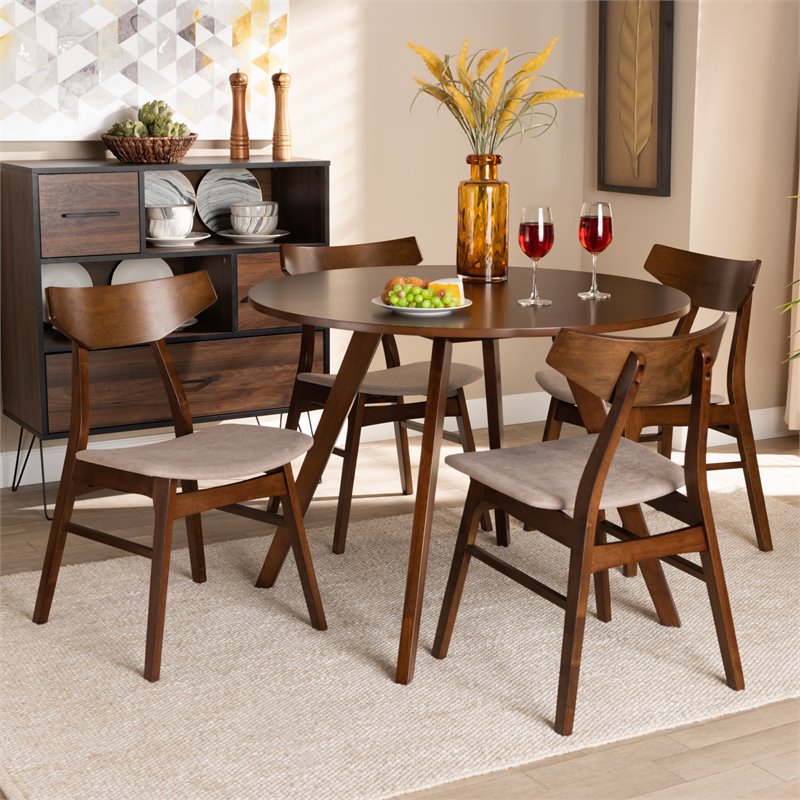 Bowery Hill Beige Upholstered Wood 5-Piece Dining Set