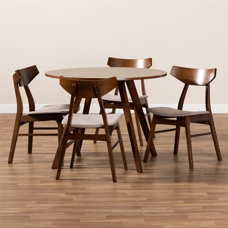 Bowery Hill Beige Upholstered Wood 5-Piece Dining Set