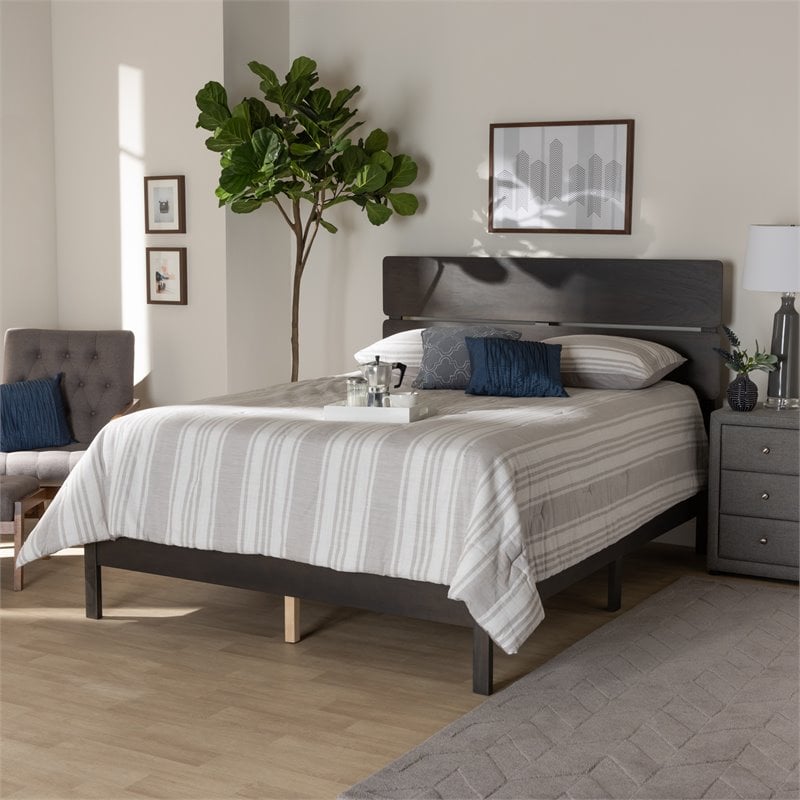 Bowery Hill Gray and Oak Finished Wood Queen Size Panel Bed