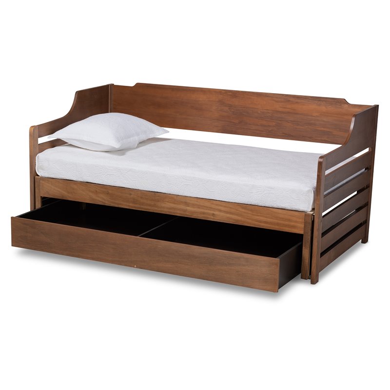 Bowery Hill Rubber Wood Walnut Brown Daybed Rectangular Expandable Unassembled