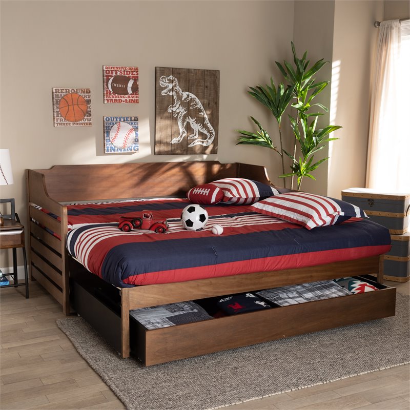 Bowery Hill Rubber Wood Walnut Brown Daybed Rectangular Expandable Unassembled