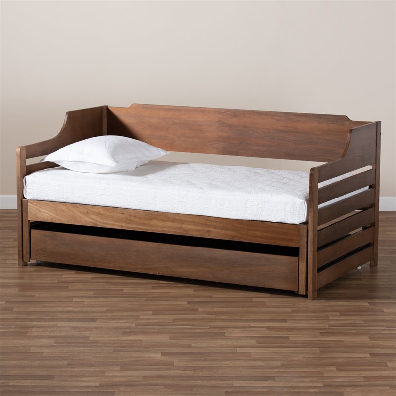 Bowery Hill Rubber Wood Walnut Brown Daybed Rectangular Expandable Unassembled