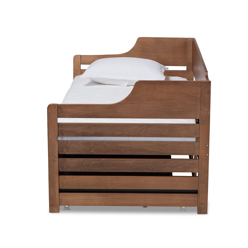 Bowery Hill Rubber Wood Walnut Brown Daybed Rectangular Expandable Unassembled