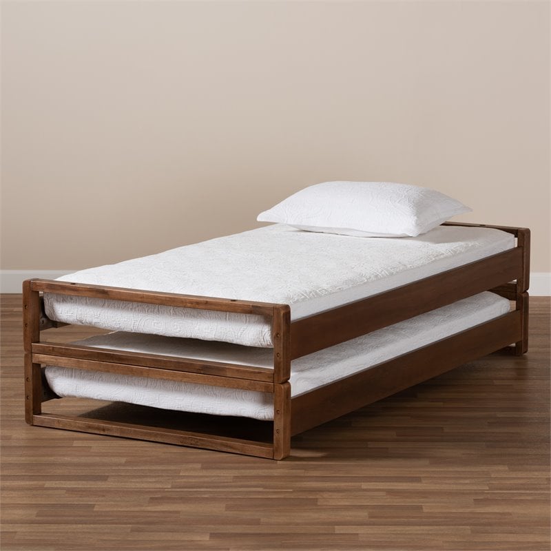 Bowery Hill Walnut Finished Wood Expandable Twin to King Size Bed Frame