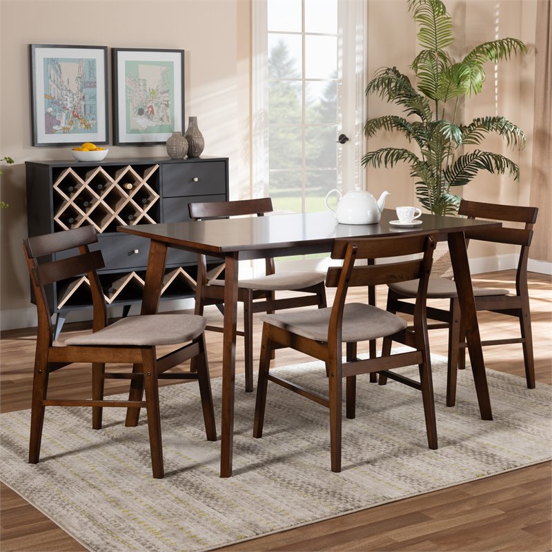 Bowery Hill Light Beige Fabric Upholstered Wood 5-Piece Dining Set