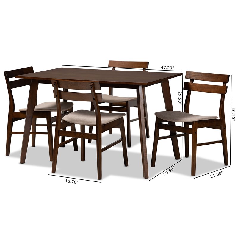Bowery Hill Light Beige Fabric Upholstered Wood 5-Piece Dining Set