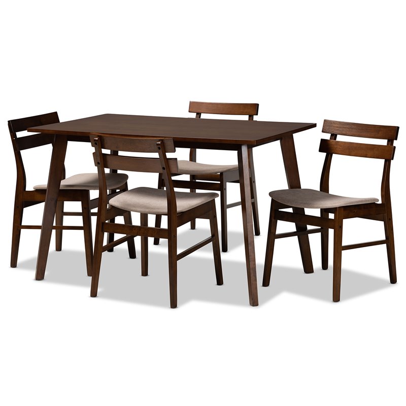 Bowery Hill Light Beige Fabric Upholstered Wood 5-Piece Dining Set