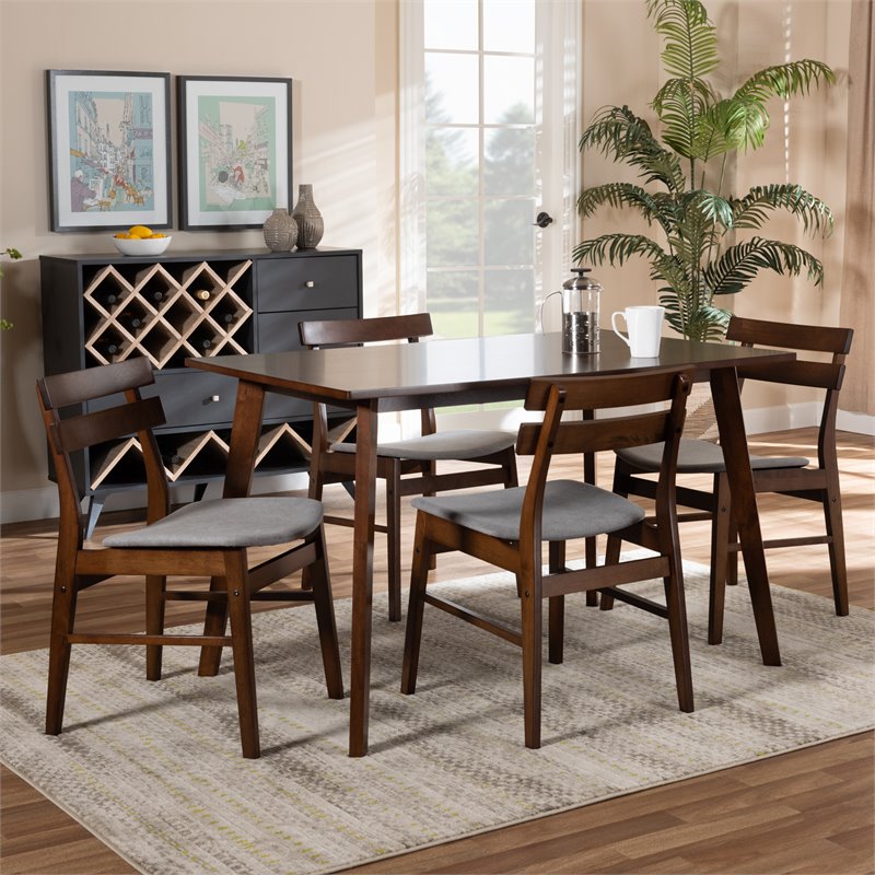 Bowery Hill Light Gray Fabric Upholstered Wood 5-Piece Dining Set