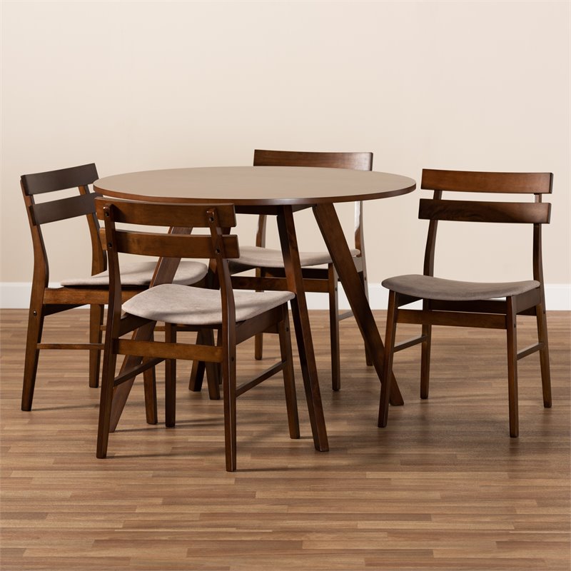 Bowery Hill Light Beige Fabric Upholstered Wood 5-Piece Dining Set