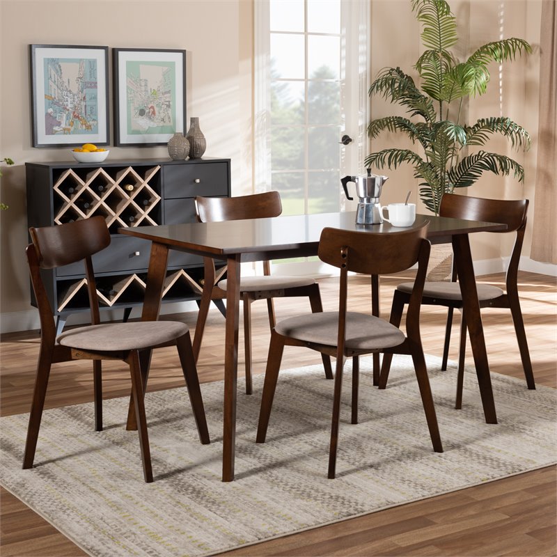 Bowery Hill Light Beige Fabric Upholstered Wood 5-Piece Dining Set