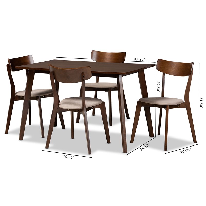 Bowery Hill Light Beige Fabric Upholstered Wood 5-Piece Dining Set