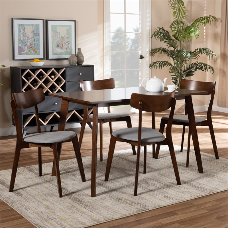 Bowery Hill Light Gray Fabric Upholstered Wood 5-Piece Dining Set