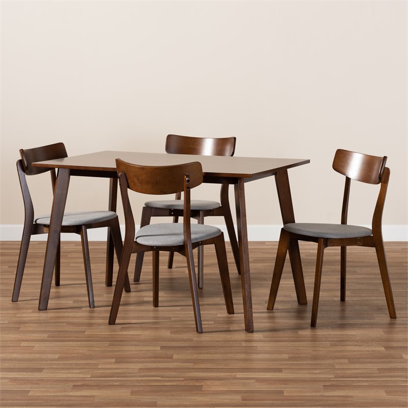 Bowery Hill Light Gray Fabric Upholstered Wood 5-Piece Dining Set