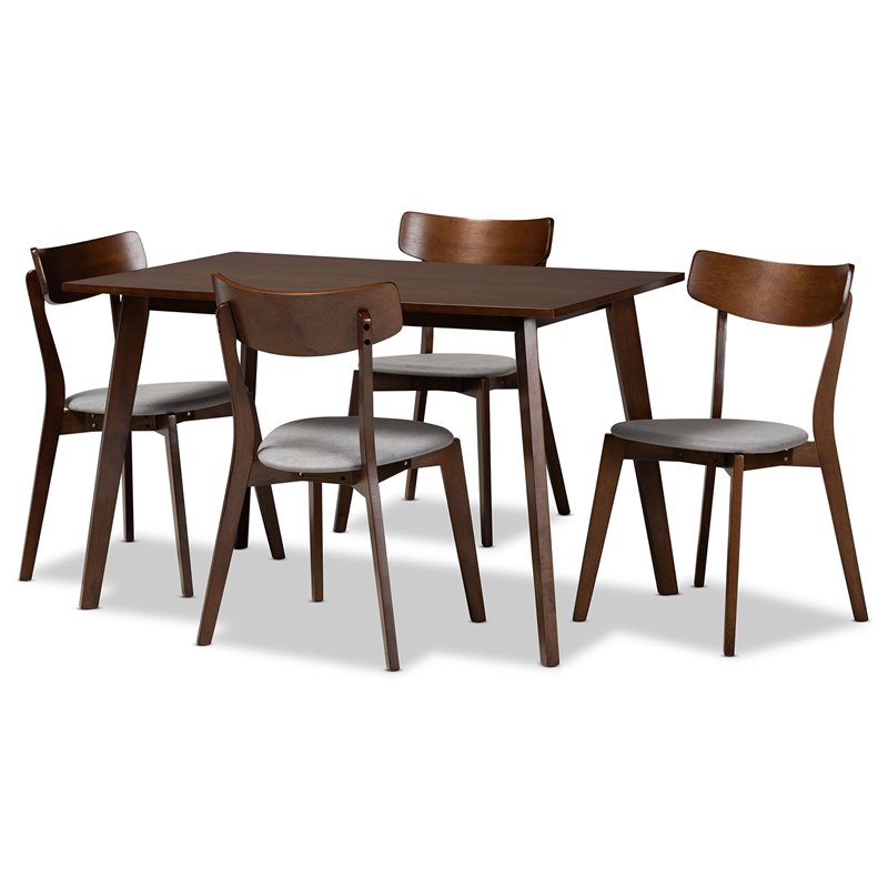 Bowery Hill Light Gray Fabric Upholstered Wood 5-Piece Dining Set