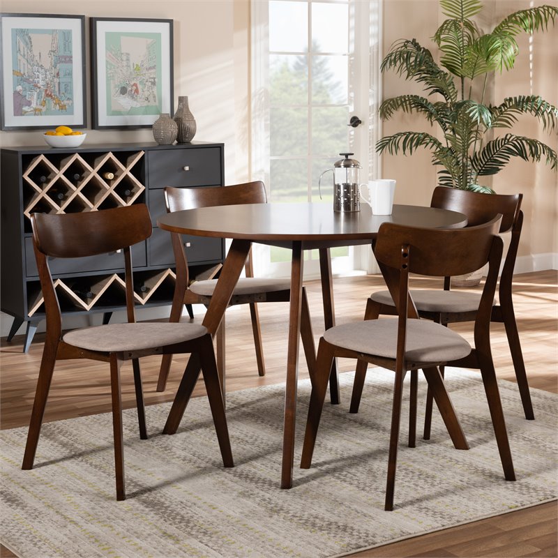 Bowery Hill Light Beige Fabric Upholstered Wood 5-Piece Dining Set