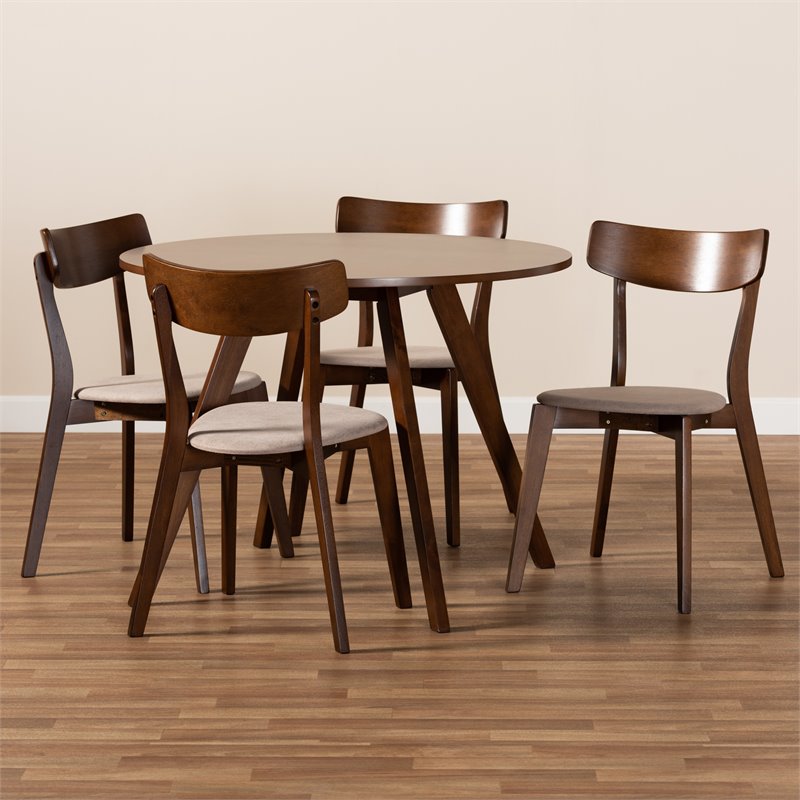 Bowery Hill Light Beige Fabric Upholstered Wood 5-Piece Dining Set