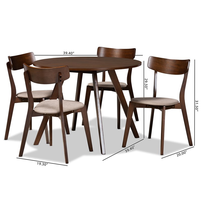 Bowery Hill Light Beige Fabric Upholstered Wood 5-Piece Dining Set