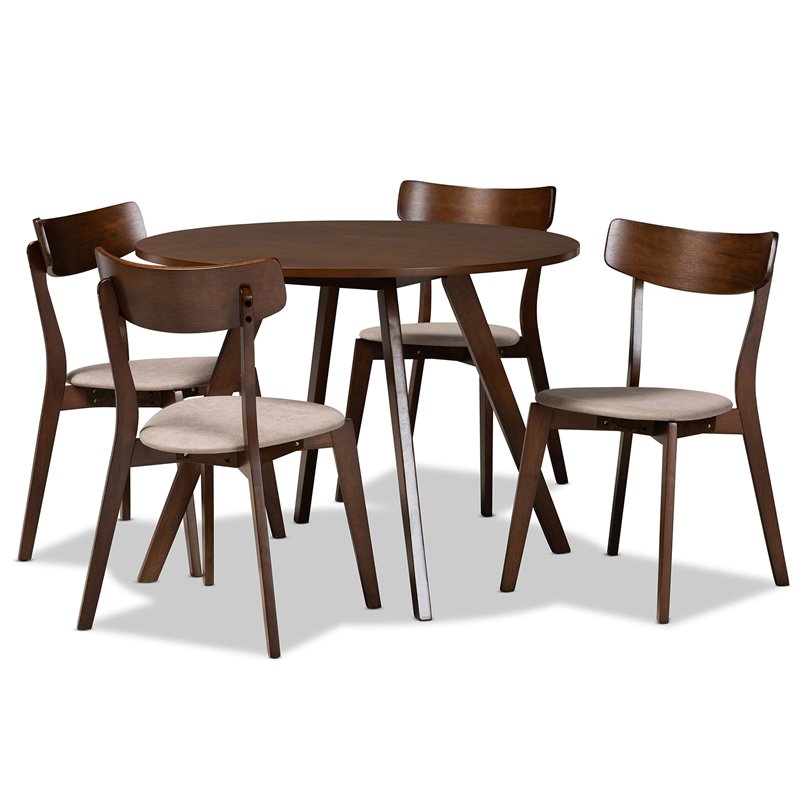 Bowery Hill Light Beige Fabric Upholstered Wood 5-Piece Dining Set