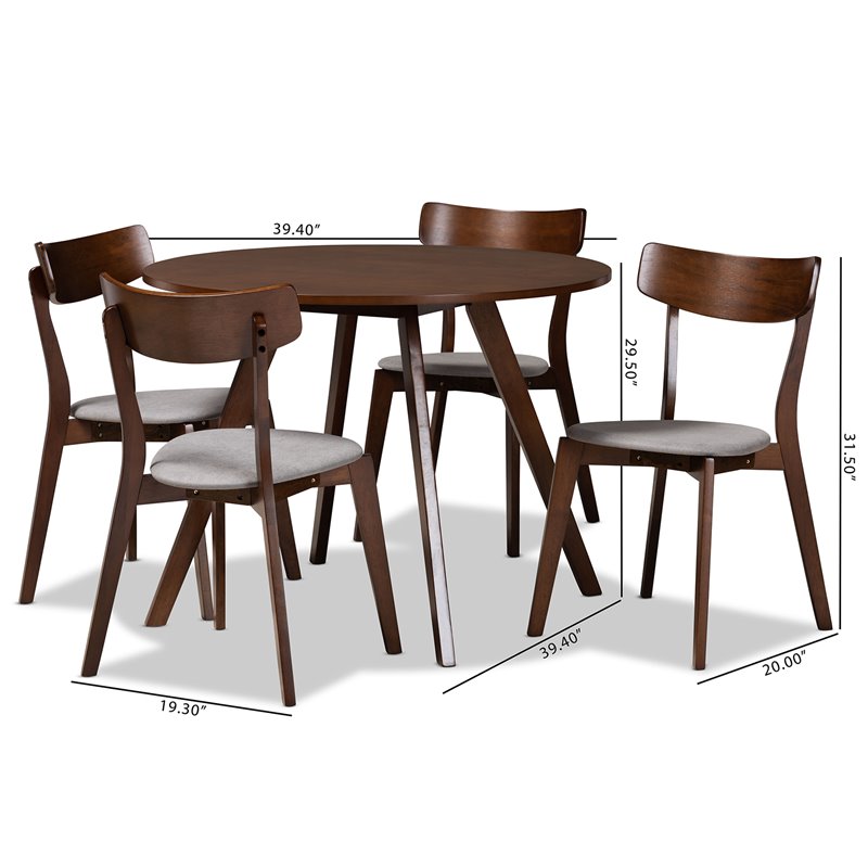 Bowery Hill Light Gray Fabric Upholstered Wood 5-Piece Dining Set