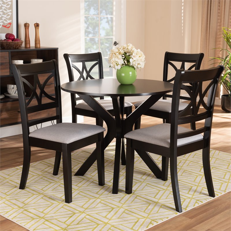 Bowery Hill Gray Fabric Upholstered Wood 5-Piece Dining Set