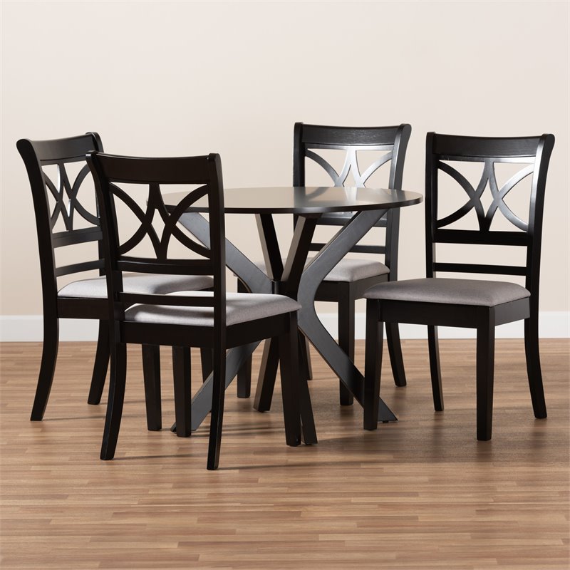 Bowery Hill Gray Fabric Upholstered Wood 5-Piece Dining Set
