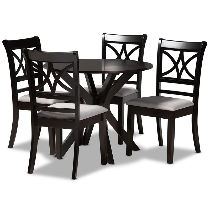 Bowery Hill Gray Fabric Upholstered Wood 5-Piece Dining Set
