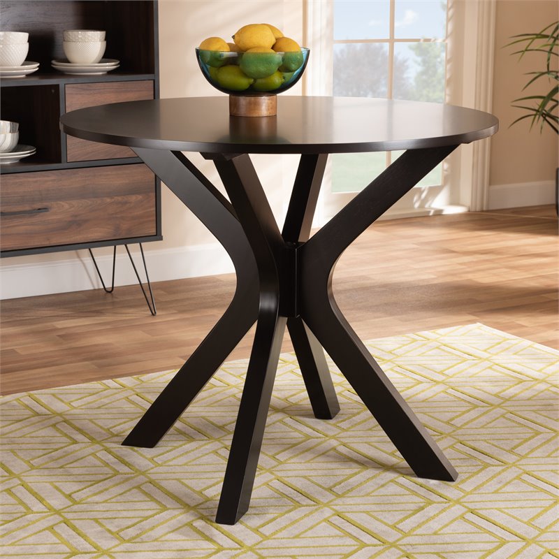 Bowery Hill Dark Brown Finished 35-Inch-Wide Round Wood Dining Table