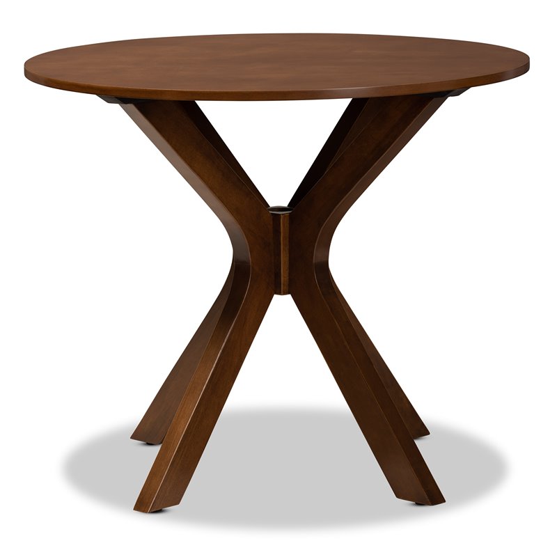 Bowery Hill Rubberwood Walnut Brown Dining Table Round Assembly Required 35.4