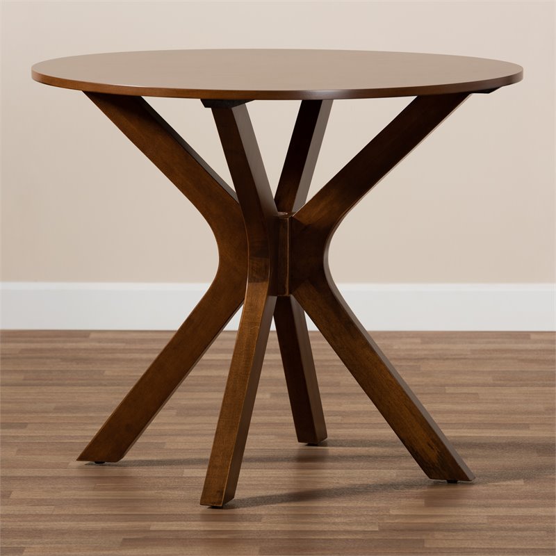 Bowery Hill Rubberwood Walnut Brown Dining Table Round Assembly Required 35.4