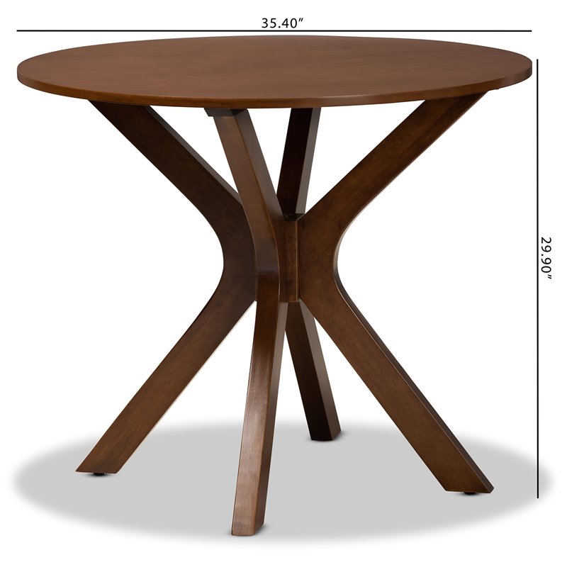Bowery Hill Rubberwood Walnut Brown Dining Table Round Assembly Required 35.4