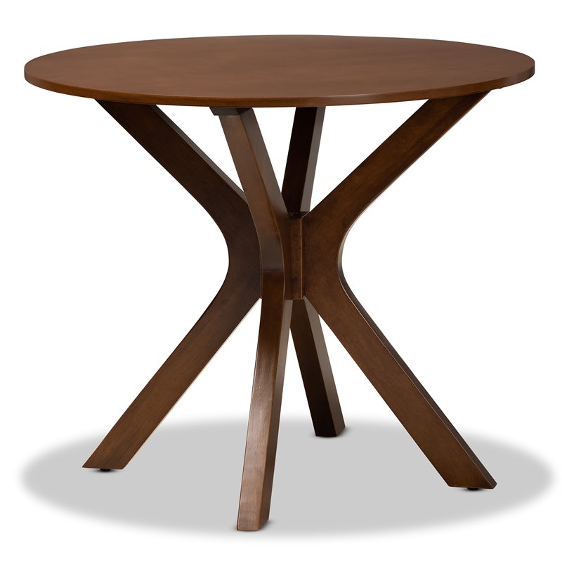 Bowery Hill Rubberwood Walnut Brown Dining Table Round Assembly Required 35.4