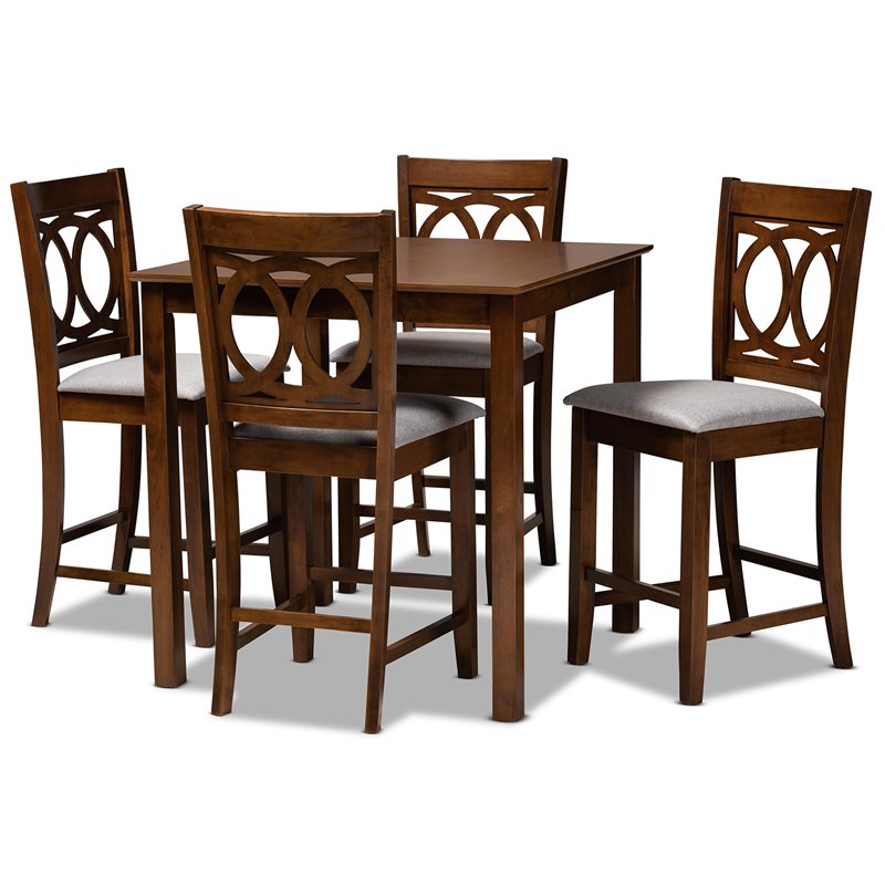 Bowery Hill Upholstered Walnut Brown Pub Set Square Modern 5-Piece 36